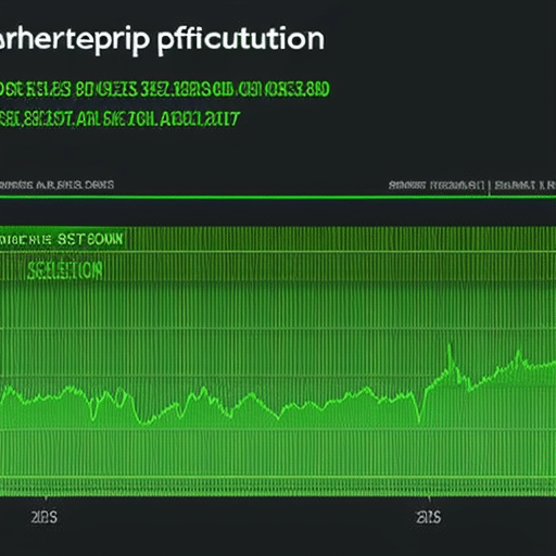 An image showcasing a line graph with Bitcoin's price fluctuations over time, represented by a bold, ascending green line against a dark backdrop, revealing the volatile nature of cryptocurrency market trends