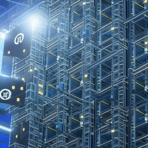 An image showcasing a futuristic factory, where Bitcoin symbols intertwine with intricate blockchain patterns, symbolizing the seamless integration of tokenized supply chain management in the digital era