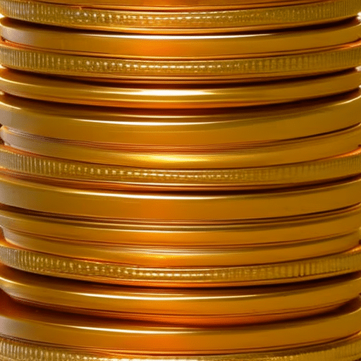of gold coins with a Bitcoin symbol in the center, surrounded by yellow and orange flames
