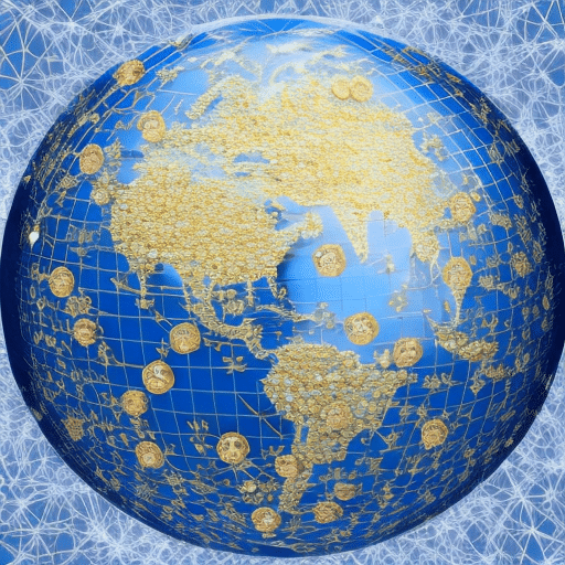 An image capturing a globe with interconnected Bitcoin symbols flowing seamlessly across continents, representing the frictionless nature of Bitcoin for international payments