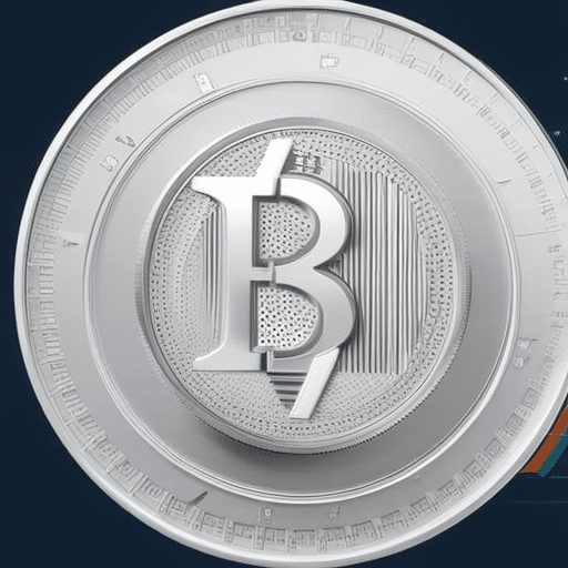 Stration of a person holding a large bitcoin coin, with a graph and calculator nearby, looking determined