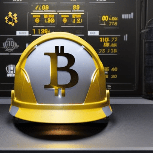 Ic of a miner's helmet with a Bitcoin symbol in the background, and a chart of mining costs in front