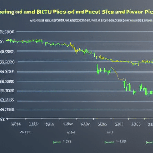 Graph showing the ups and downs of Bitcoin prices over the past decade, from a top-down perspective
