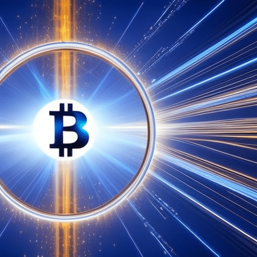 An image showcasing a futuristic, abstract representation of Bitcoin's rapid growth, intertwining with a powerful quantum computer, emitting vibrant beams of light, symbolizing the potential impact of quantum computing on the cryptocurrency world