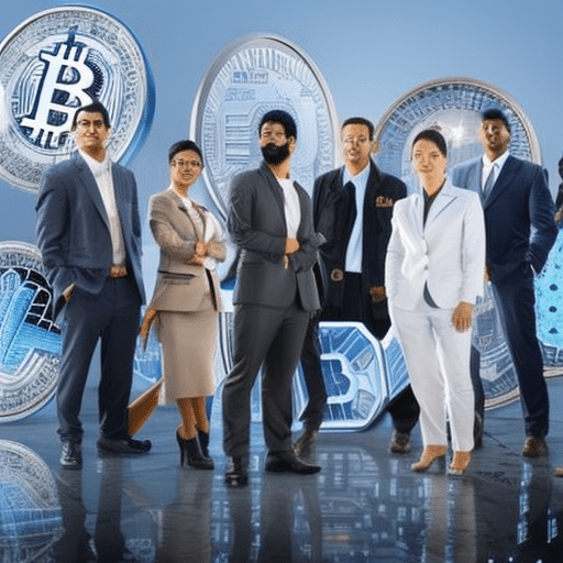 An image showcasing a diverse group of professionals, from various industries, interacting with Bitcoin, highlighting the integration of cryptocurrency into the global job market