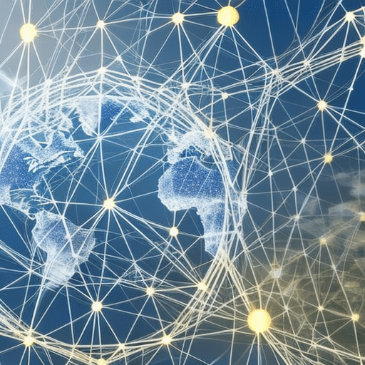 An image that showcases the global economy as a vibrant interconnected network, with Bitcoin represented as a central node, radiating economic growth and stability through its decentralized nature