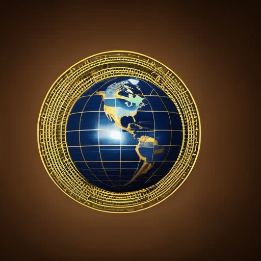 Ic of a globe with a network of golden lines connecting the continents, symbolizing Bitcoin's global reach