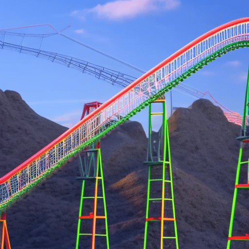 Ful 3D graph of a rollercoaster, representing the daily highs and lows of the crypto market