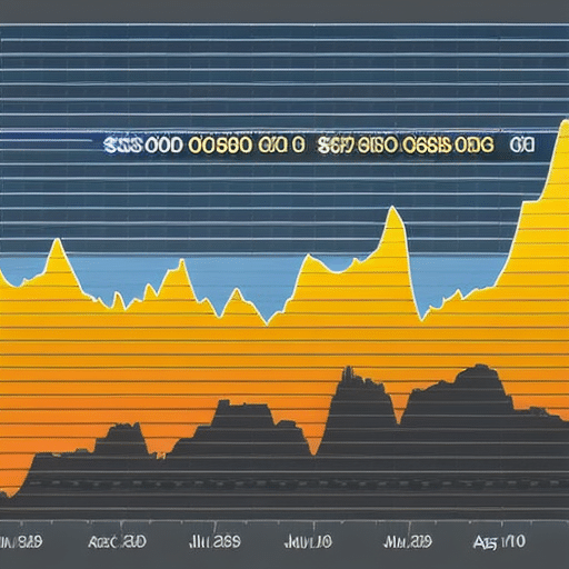 An image showcasing a dynamic line graph tracking the fluctuating prices of various cryptocurrencies over time, with bold colors representing upward and downward movements
