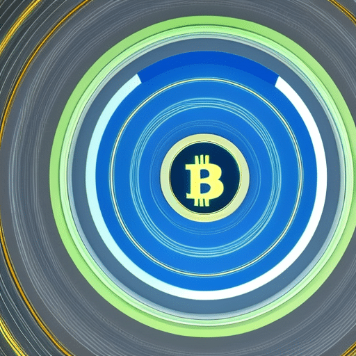 Stration of a person surrounded by a ring of shifting colored lines, transitioning from green to blue to yellow, representing the rise of cryptocurrency adoption