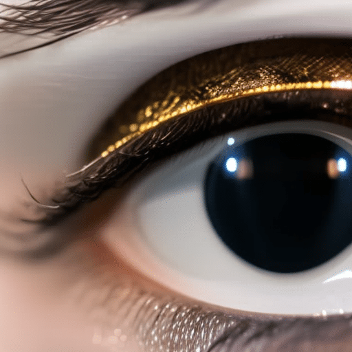 -up of a person's eye, with two lines of a cryptocurrency chart reflected in the pupil