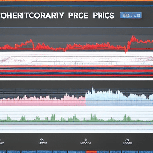 Ful graph of fluctuating cryptocurrency prices, traced by arrows of different sizes and colors