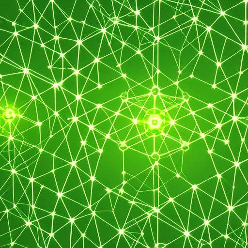 Zed illustration of a blockchain-like network, with green, leafy nodes and a symbolic Earth in the center