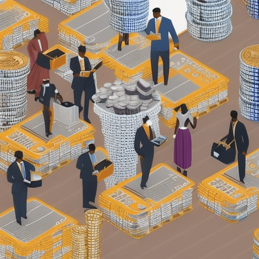 An image that showcases a diverse group of individuals engaging in financial transactions using Bitcoin, depicting empowerment and inclusivity