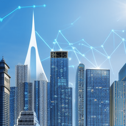 An image depicting a futuristic cityscape with interconnected buildings, each representing a different smart contract
