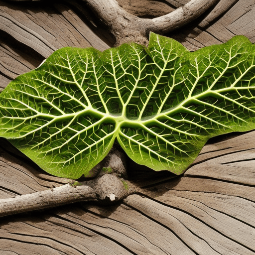 -up of a tree branch with its leaves and wood intersecting a computer circuit board, emphasizing the organic-digital connection