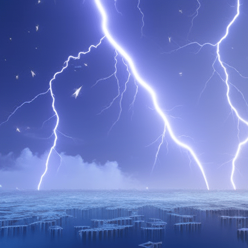 An image depicting a network of interconnected lightning bolts, symbolizing the Lightning Network's integration with decentralized finance (Defi)