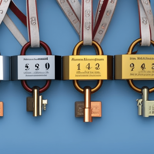 Stration of 3 hands holding a padlock with 3 keys, each with a different colored ribbon tied to it