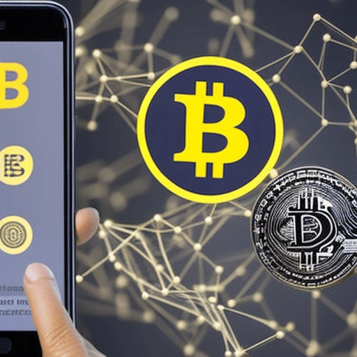 An image showcasing the seamless process of remitting funds with Bitcoin: a person scanning a QR code on their smartphone, while the digital currency symbolizes the transfer by flowing swiftly and securely to another digital wallet