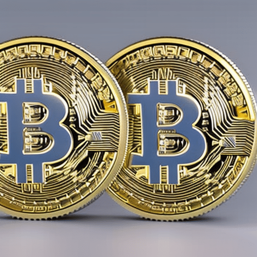 of three silver Bitcoin coins with a large, solid gold lock surrounding them, emphasizing safety and security