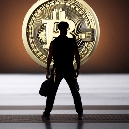 An image of a person with a backpack ready to embark on a journey with a Bitcoin symbol in the background