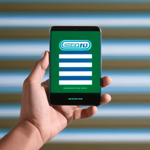 N holding a digital wallet in their hands, with a green and blue striped background representing Earth and water