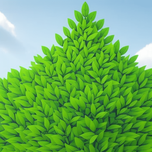 On illustration of a tree with green leaves sprouting out of a blockchain network