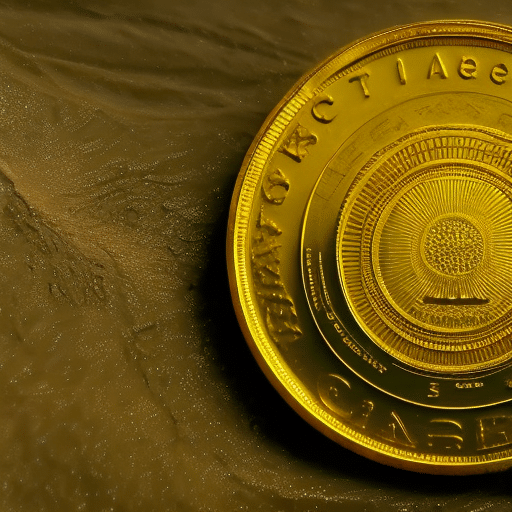 E of a golden coin with a global map engraved on its surface, surrounded by a halo of ethereal light